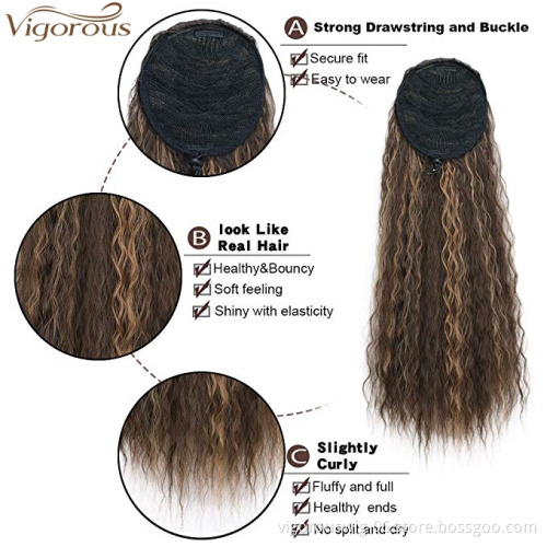 Vigorous 22 inch Drawstring Ponytail Extension Curly Wave Long Ponytail Hair Extension Synthetic Wavy Hair Pieces for Women